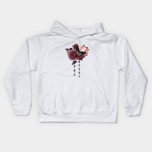 Burgundy and blush roses with silver pearls Kids Hoodie